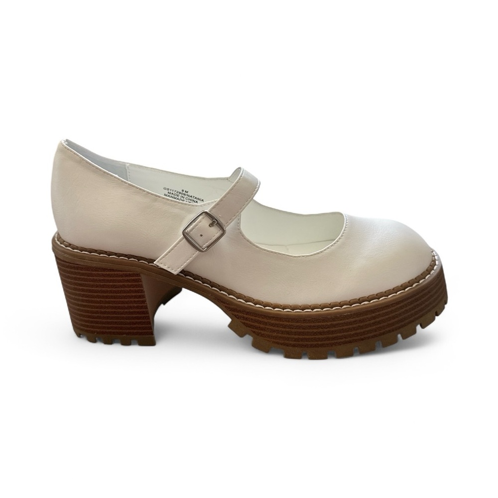 MIA Elegant White Mary Jane Platform Block Heels size 9